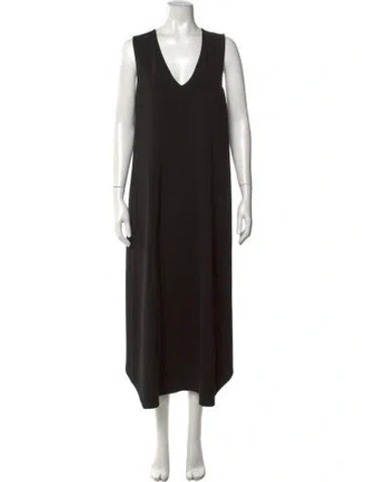 Pre-owned Sportmax V-neck Long Dress In Black