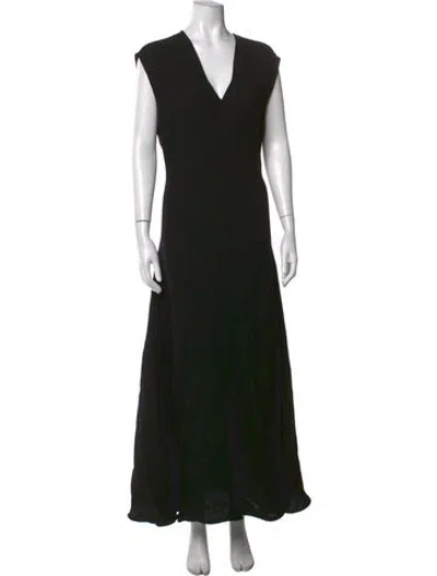 Pre-owned Sportmax V-neck Long Dress In Grey