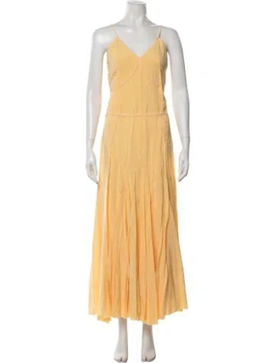 Pre-owned Sportmax V-neck Long Dress W/ Tags In Yellow