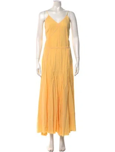 Pre-owned Sportmax V-neck Long Dress W/ Tags In Yellow