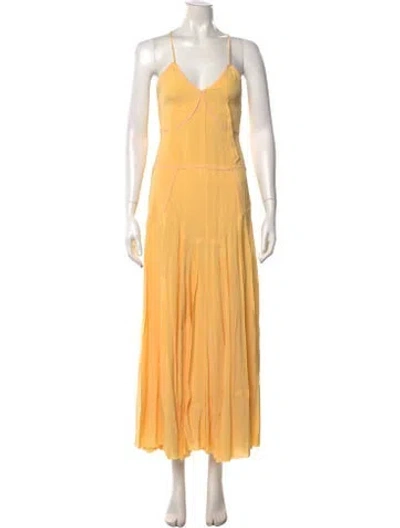 Pre-owned Sportmax V-neck Long Dress W/ Tags In Yellow