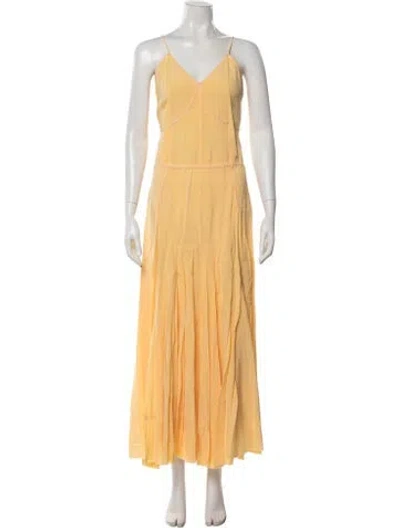 Pre-owned Sportmax V-neck Long Dress W/ Tags In Yellow
