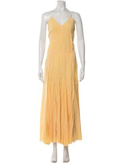 Pre-owned Sportmax V-neck Long Dress W/ Tags In Yellow