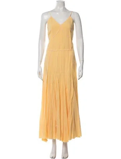 Pre-owned Sportmax V-neck Long Dress W/ Tags In Yellow