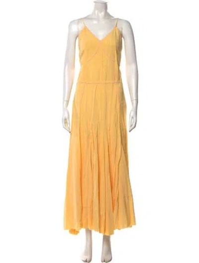 Pre-owned Sportmax V-neck Long Dress W/ Tags In Yellow