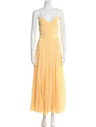 Pre-owned Sportmax V-neck Long Dress W/ Tags In Yellow