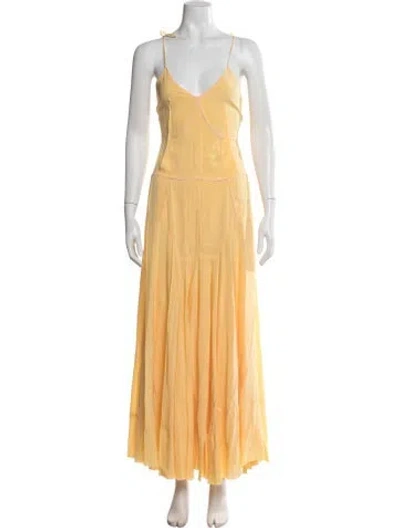 Pre-owned Sportmax V-neck Long Dress W/ Tags In Yellow