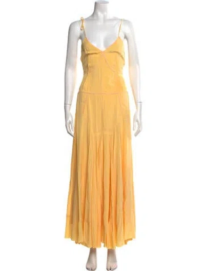 Pre-owned Sportmax V-neck Long Dress W/ Tags In Yellow