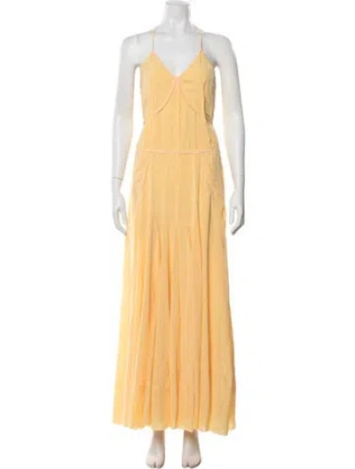 Pre-owned Sportmax V-neck Long Dress W/ Tags In Yellow