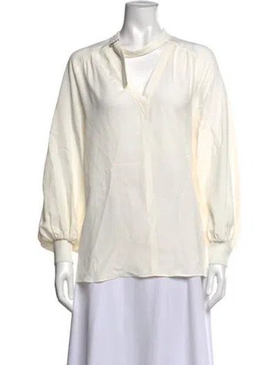 Pre-owned Sportmax V-neck Long Sleeve Blouse In Neutrals