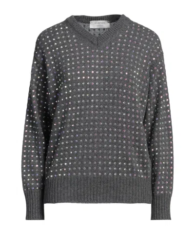 Sportmax V-neck Long Sleeve Knit Sweater In Gray