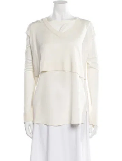 Pre-owned Sportmax V-neck Long Sleeve Sweatshirt In Neutral