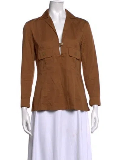 Pre-owned Sportmax V-neck Long Sleeve Top In Brown