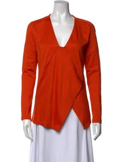 Pre-owned Sportmax V-neck Long Sleeve Top In Orange