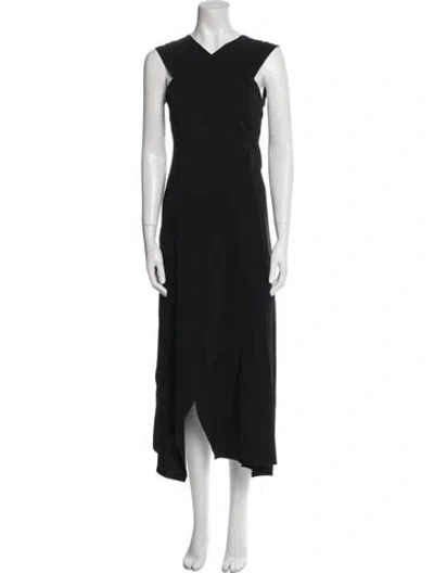 Pre-owned Sportmax V-neck Midi Length Dress In Black