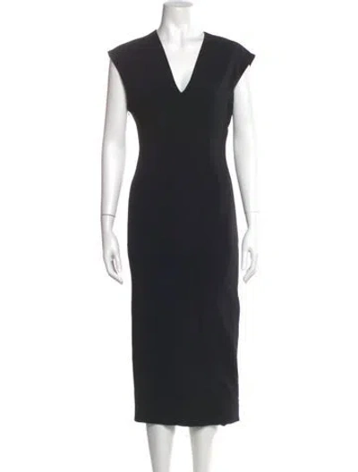 Pre-owned Sportmax V-neck Midi Length Dress In Black