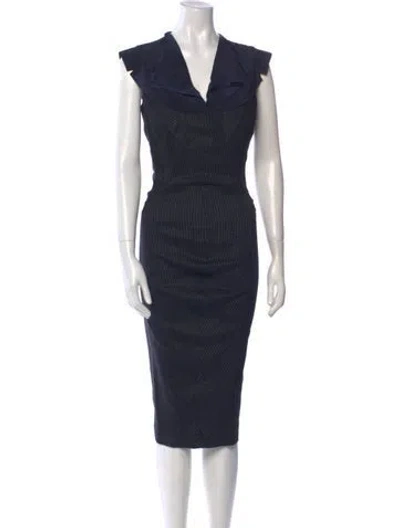Pre-owned Sportmax V-neck Midi Length Dress In Black