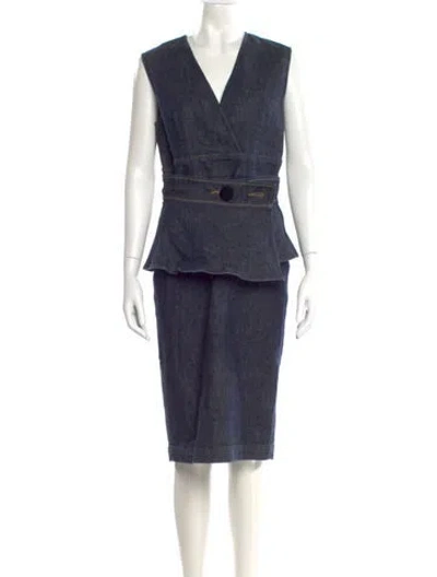 Pre-owned Sportmax V-neck Midi Length Dress In Blue