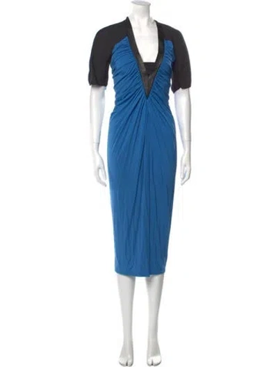 Pre-owned Sportmax V-neck Midi Length Dress In Blue