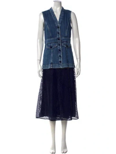 Pre-owned Sportmax V-neck Midi Length Dress In Blue