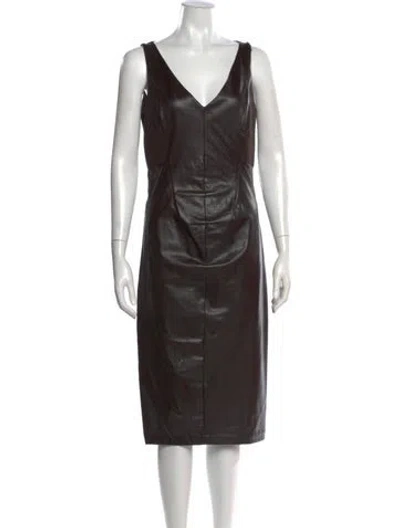 Pre-owned Sportmax V-neck Midi Length Dress In Brown