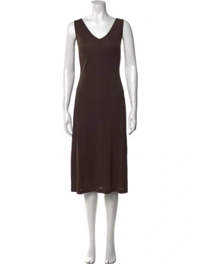 Pre-owned Sportmax V-neck Midi Length Dress In Brown