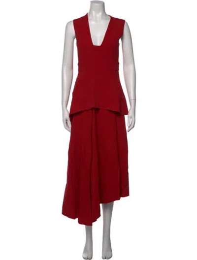 Pre-owned Sportmax V-neck Midi Length Dress In Orange