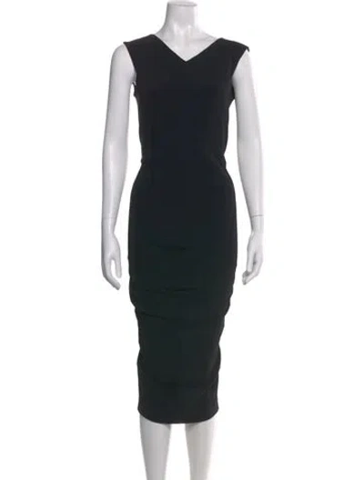 Pre-owned Sportmax V-neck Midi Length Dress W/ Tags In Black