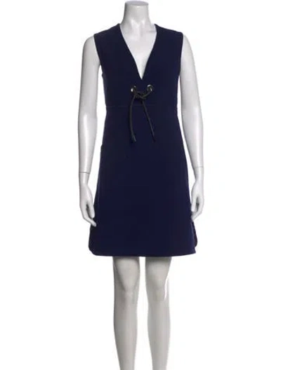 Pre-owned Sportmax V-neck Mini Dress In Blue