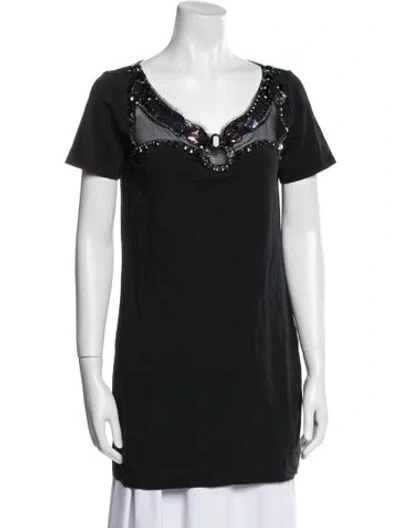 Pre-owned Sportmax V-neck Short Sleeve T-shirt In Black