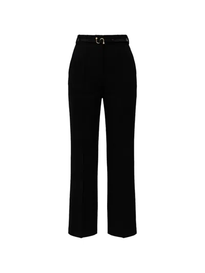 Sportmax High-waisted Straight Leg Pants With Iconic S-buckle In Black