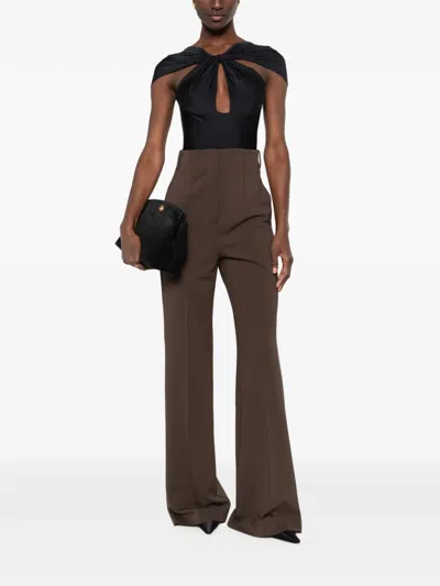 Sportmax Volonta High-waisted Wide-leg Trousers In Brown