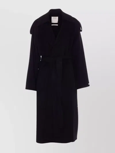 Sportmax Waist Belted Coat With Epaulettes And Pockets In Black