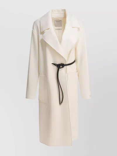 Sportmax Waist Belted Long Coat With Large Pockets In White