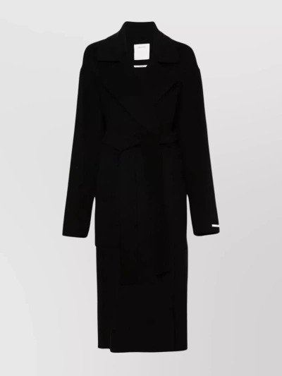 Sportmax Waist Belted Long Coats With Notched Lapels And Side Pockets In Black