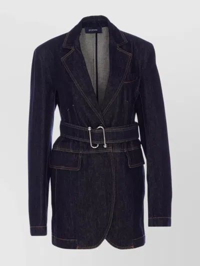 Sportmax Waist Belted Longline Jacket With Notched Lapels In Blue