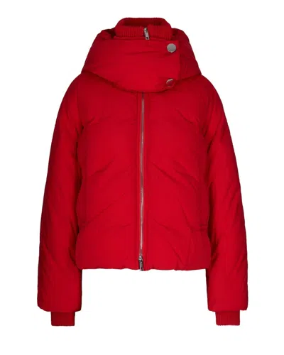 Sportmax Water-repellent Crinkled Red Puffer Jacket With Detachable Hood