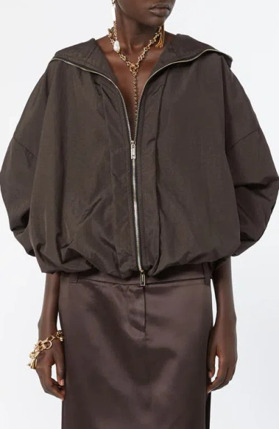 Sportmax Water Repellent Oversize Hooded Rain Jacket In Brown