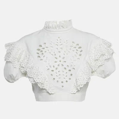 Pre-owned Sportmax White Broderie Anglaise Cotton Ometto Crop Top M