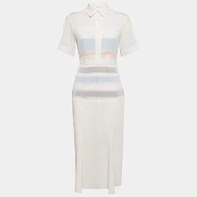 Pre-owned Sportmax White Cotton Pintuck Detail Dress Midi S