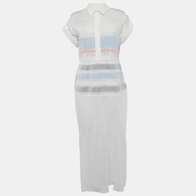 Sportmax White Cotton Pintuck Detail Midi Dress