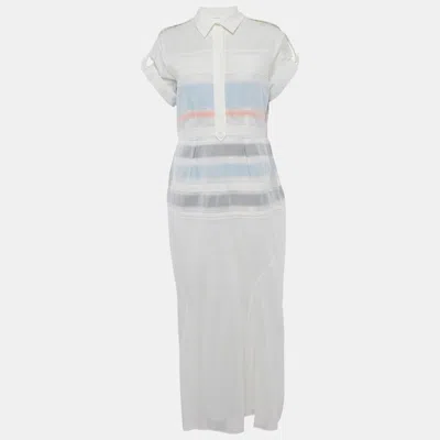 Pre-owned Sportmax White Cotton Pintuck Detail Midi Dress L