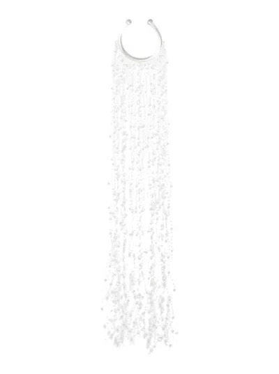 Sportmax White Drop Beaded Necklace In Metallic