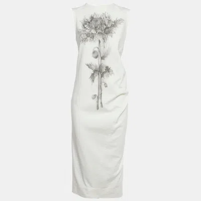 Sportmax White Floral Print Denim Midi Dress