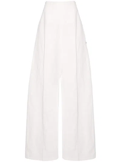 SPORTMAX WHITE LINEN AND COTTON BLEND TROUSERS