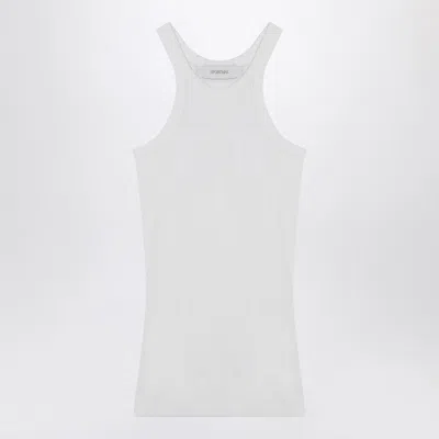 Sportmax White Ribbed Tank Top In Silk Blend In Animal Print