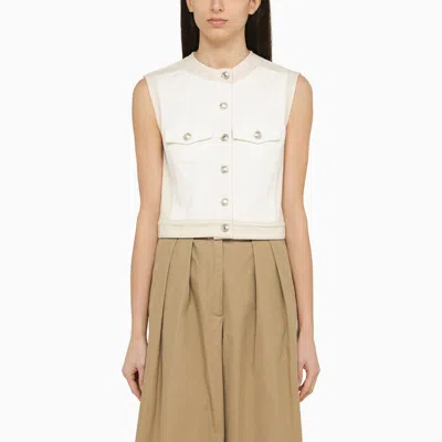 Sportmax White/beige Denim Cropped Waistcoat