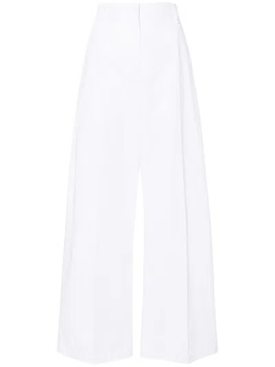 Sportmax High-rise Cotton Trousers With Wide-leg Design In White