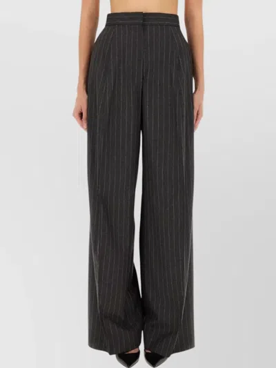 Sportmax Wide Leg High Waist Pinstripe Trousers In Black