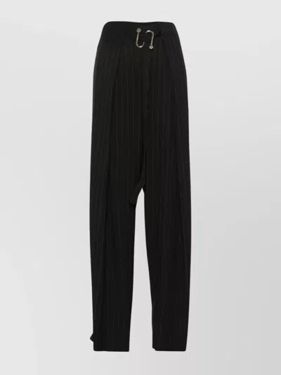 Sportmax Wide-leg High Waist Pinstripe Trousers With Pockets In Black